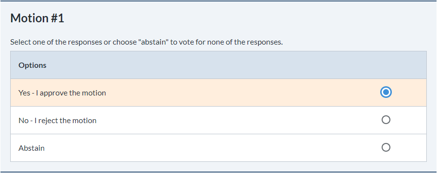 Motion vote ballot