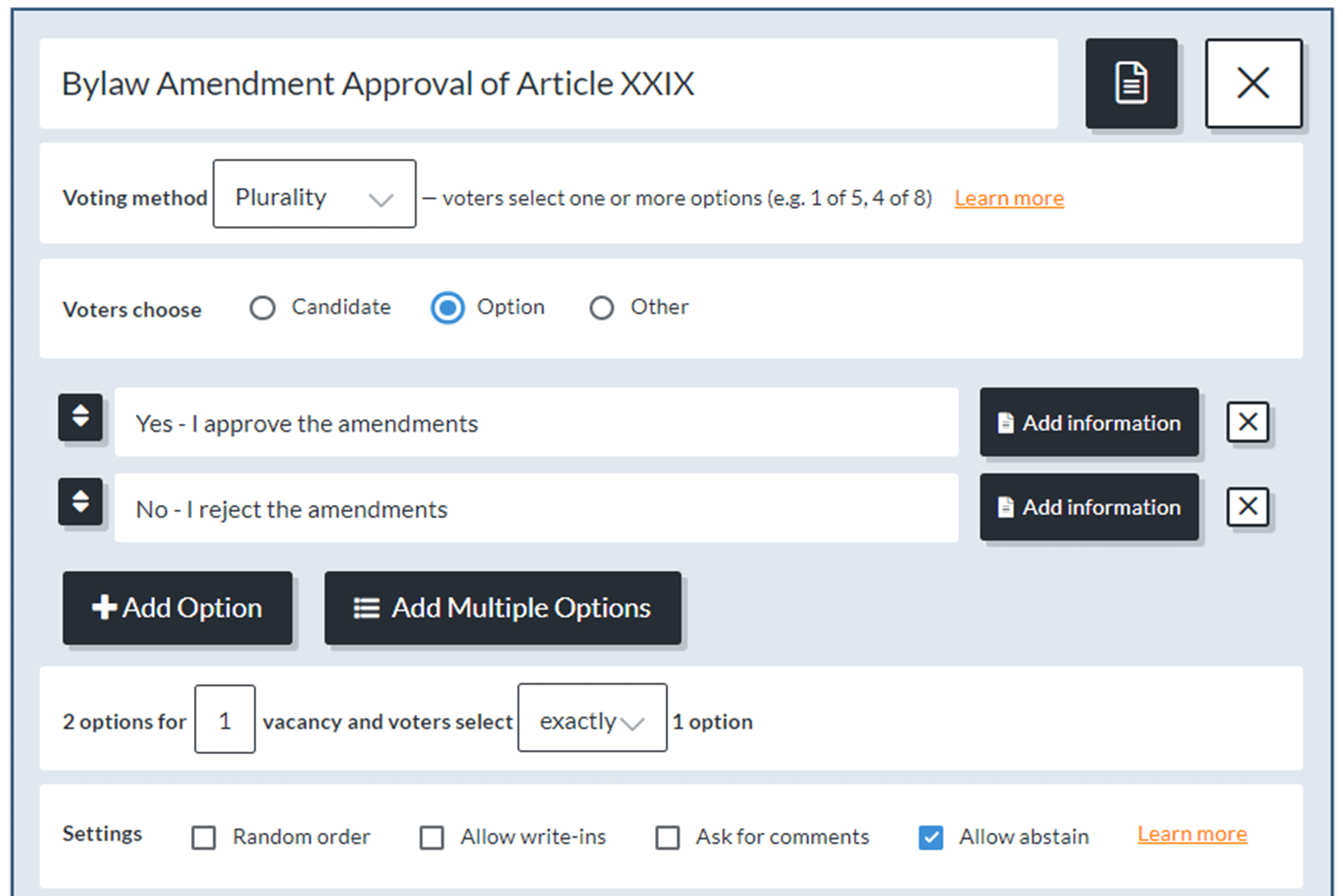 Screenshot of ElectionBuddy Setup Process – Step 1: add details, design ballot, add voters.
